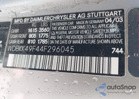 2004 Mercedes-Benz Slk 230 Kompressor z USA, uszkodzony, nr VIN WDBKK49F44F296045